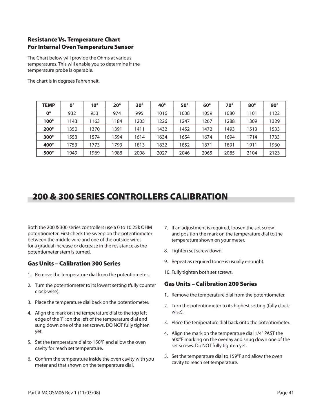 Garland 200 & 300 Series Controllers Calibration, Gas Units Calibration 300 Series, Gas Units Calibration 200 Series 