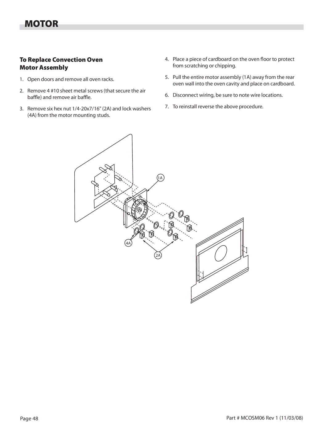 Garland 200 service manual To Replace Convection Oven Motor Assembly 