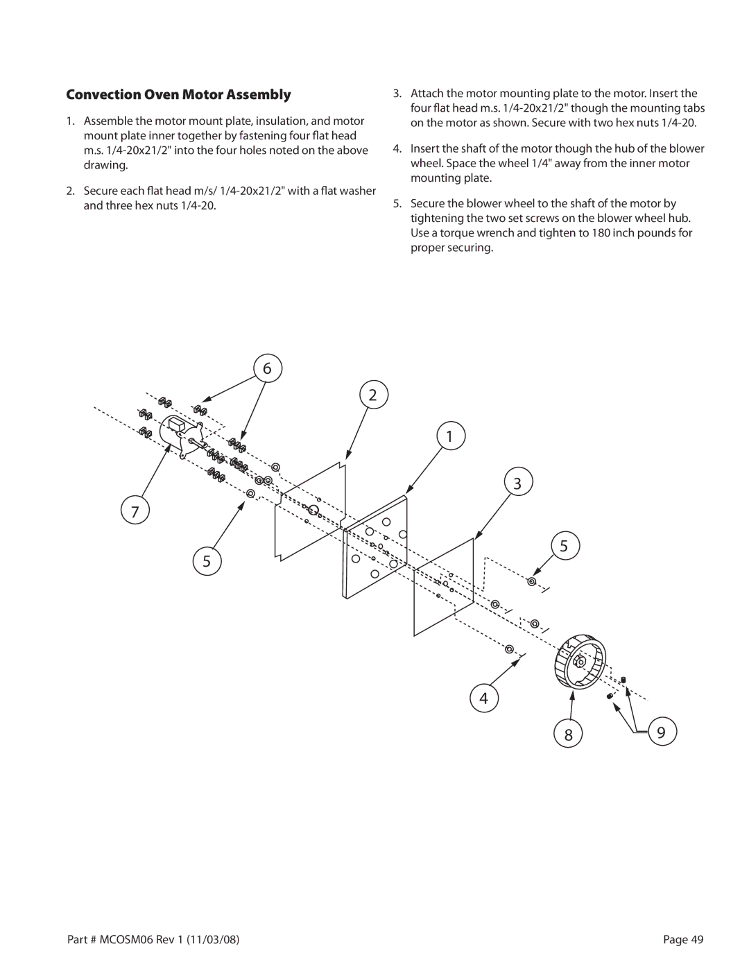 Garland 200 service manual Convection Oven Motor Assembly 