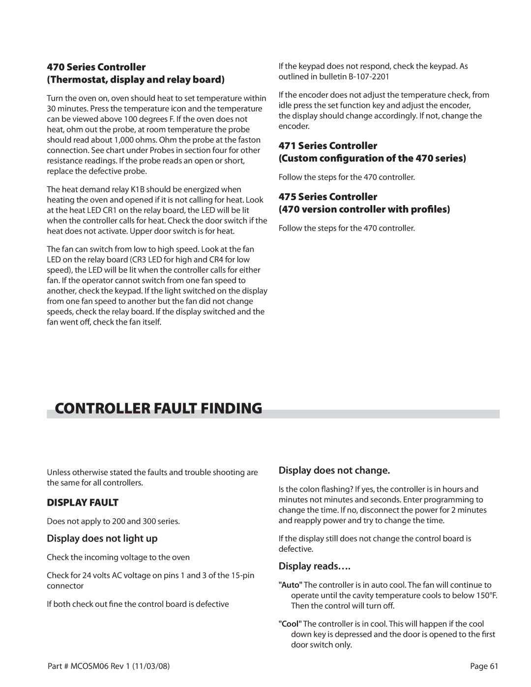 Garland 200 service manual Controller Fault Finding 