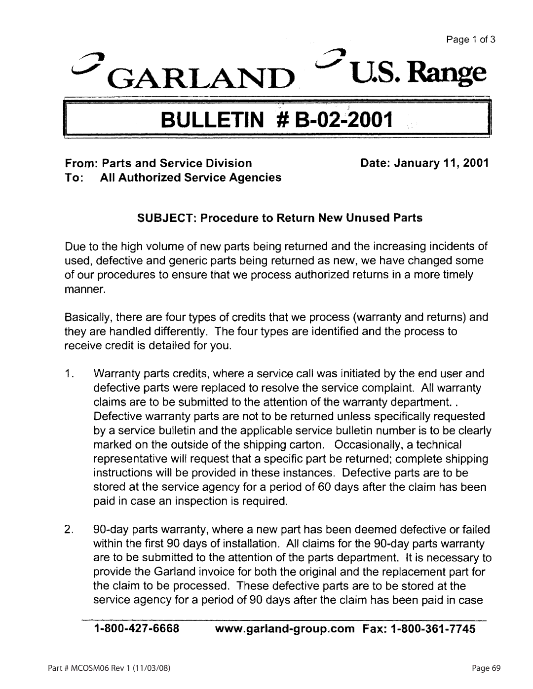 Garland 200 service manual MCOSM06 Rev 1 11/03/08 