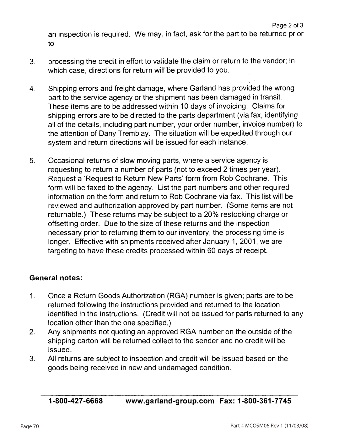 Garland 200 service manual MCOSM06 Rev 1 11/03/08 