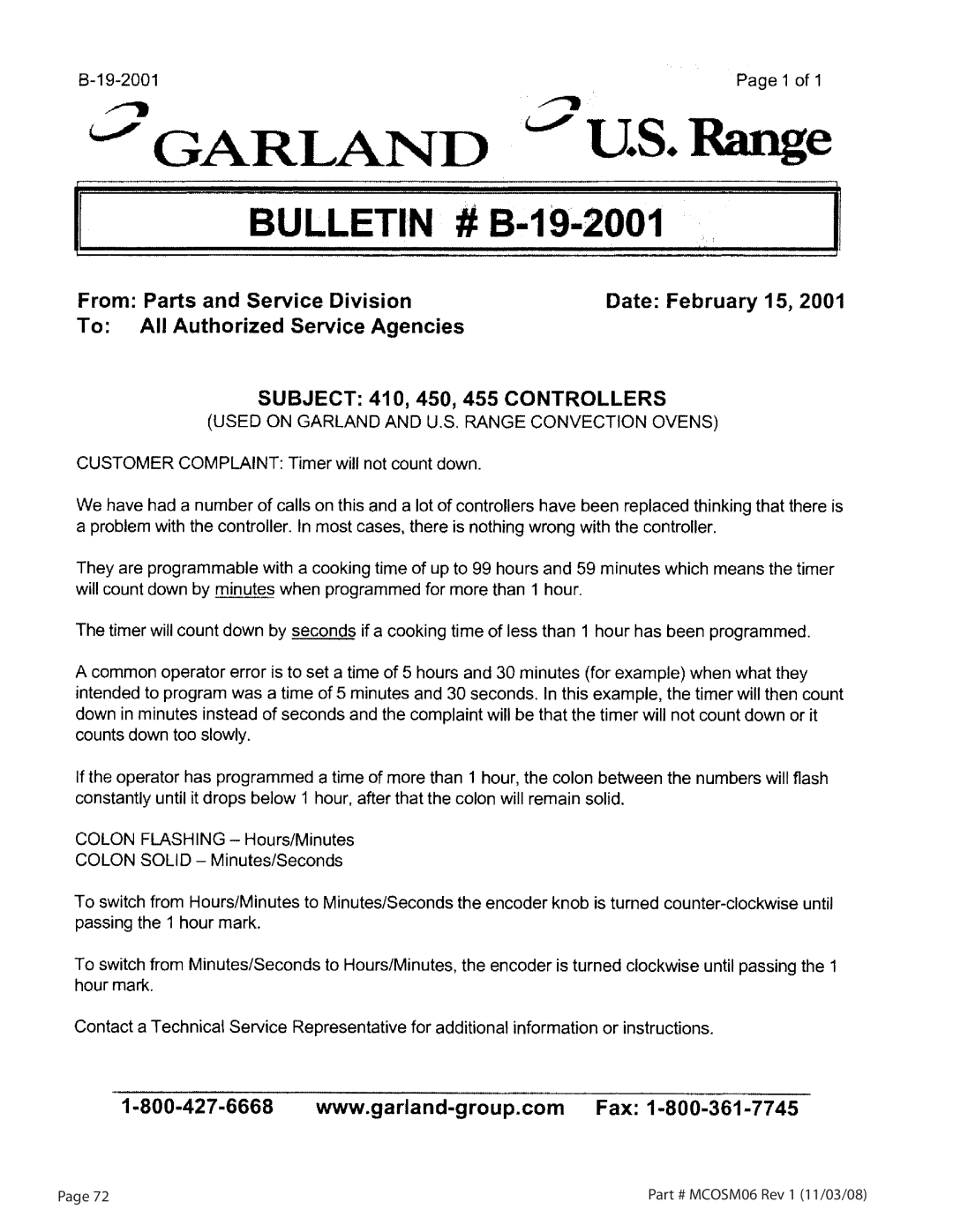 Garland 200 service manual MCOSM06 Rev 1 11/03/08 