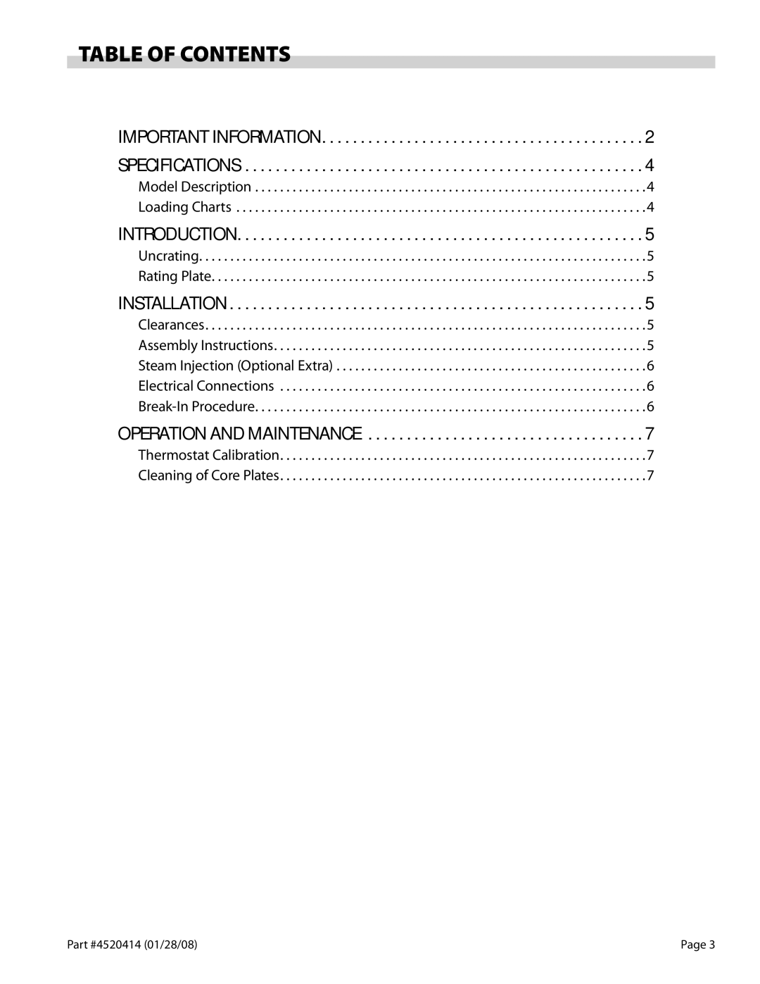 Garland 2000 operation manual Table of Contents 