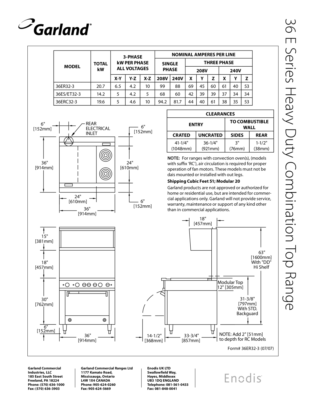 Garland 36 E specifications Duty Combination Top Range 