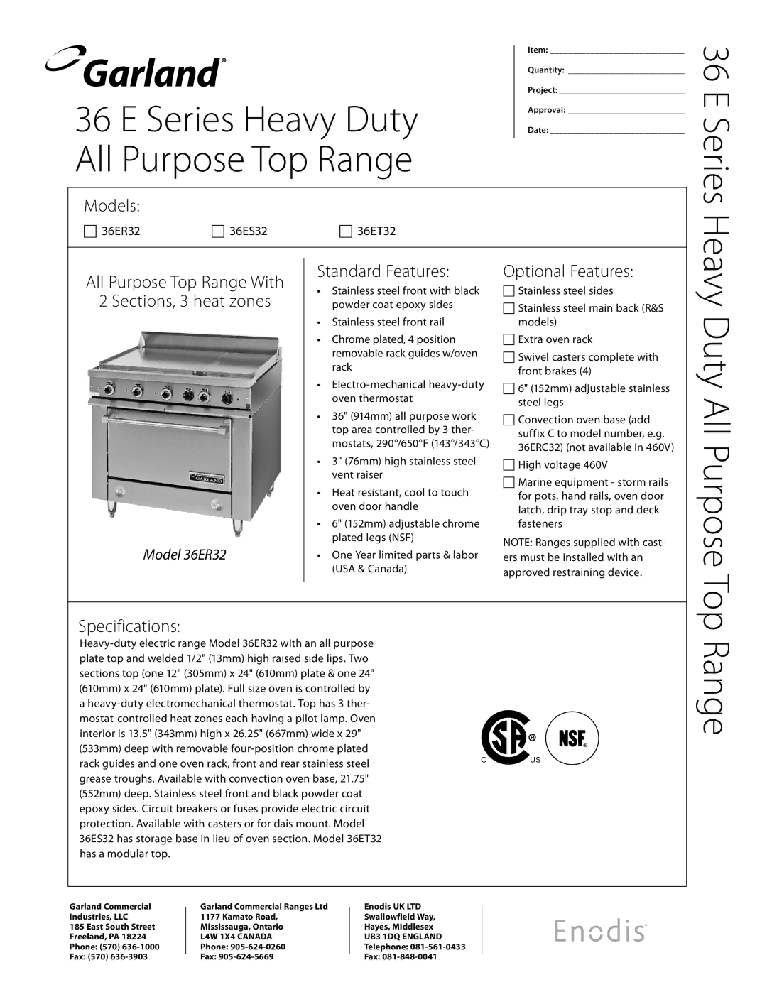 Garland 36ER32, 36ES3, 36ET32 specifications Range, Heavy Duty All Purpose Top 