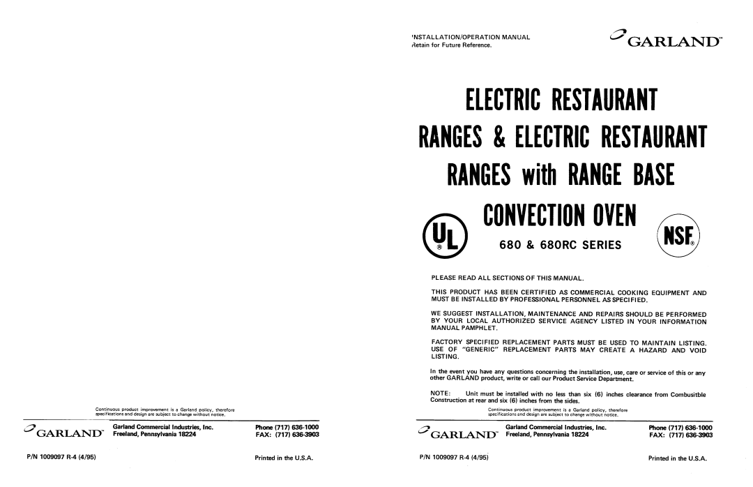 Garland 680RC manual 