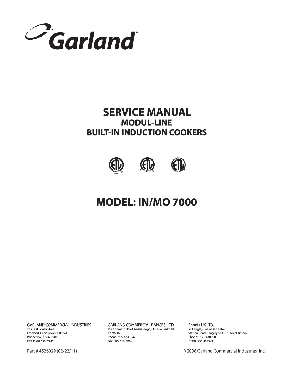Garland 7000 service manual Model In/Mo, Modul-Line Built-Ininduction Cookers, Garland Commercial Industries 