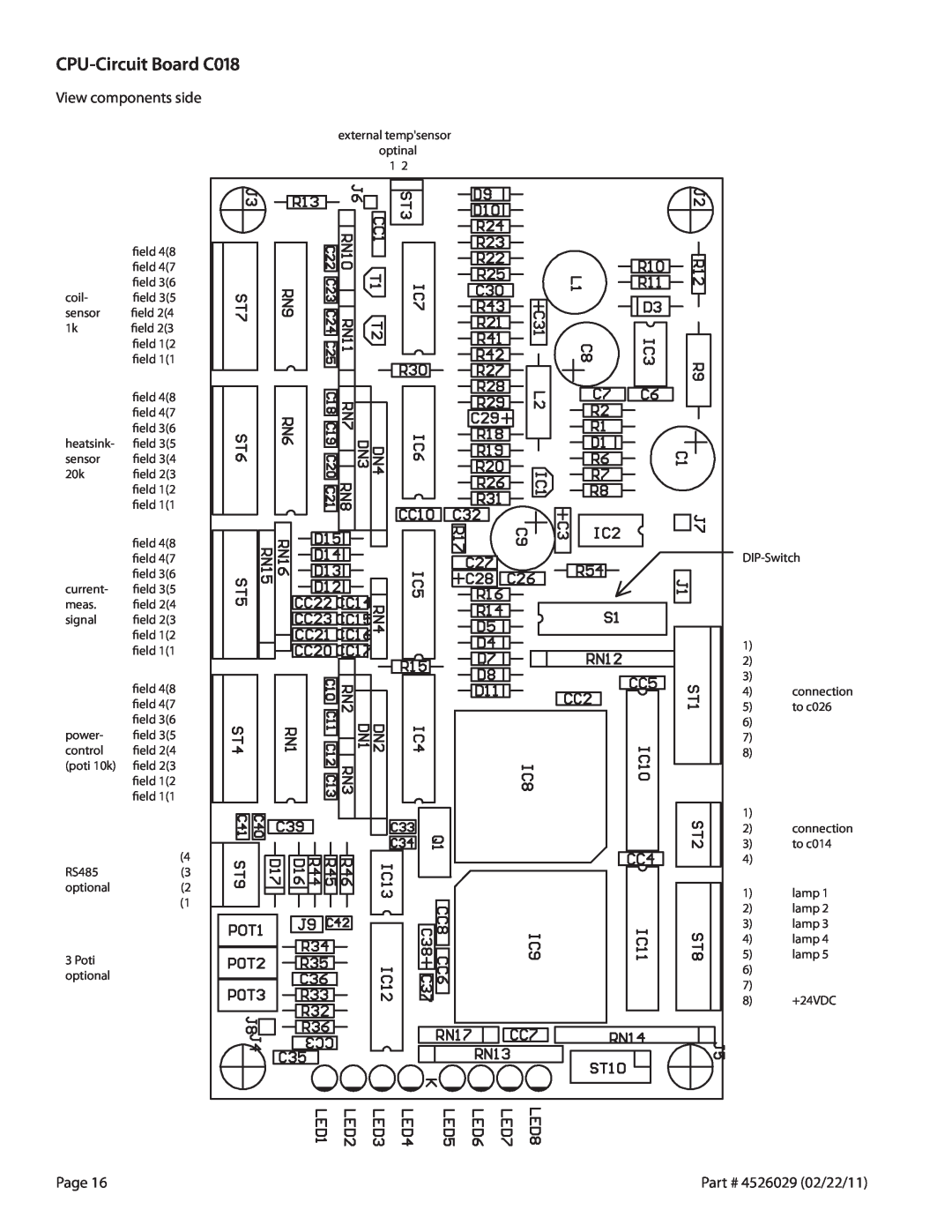 Garland 7000 service manual CPU-CircuitBoard C018, View components side, Page, 4526029 02/22/11 