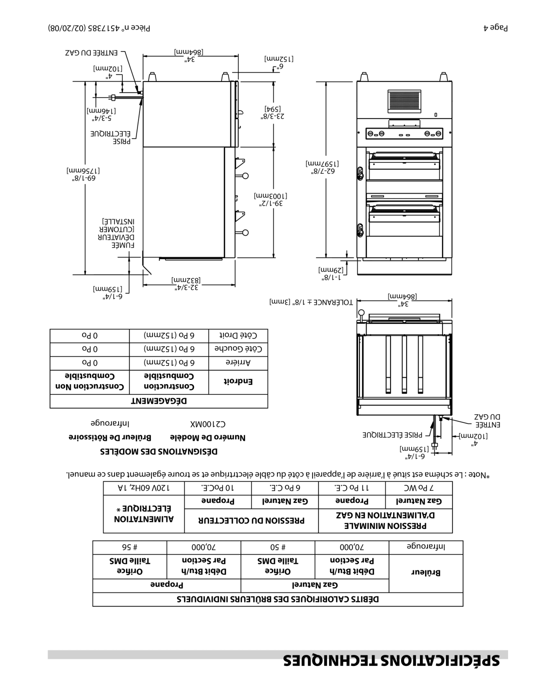 Garland Broiler operation manual Techniques Spécifications 