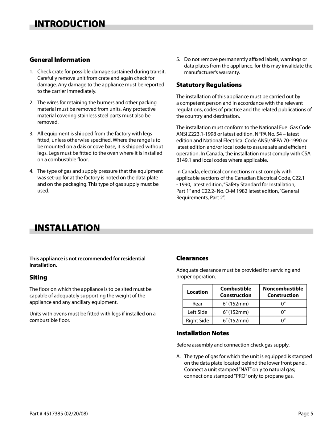 Garland Broiler operation manual Introduction, Installation 