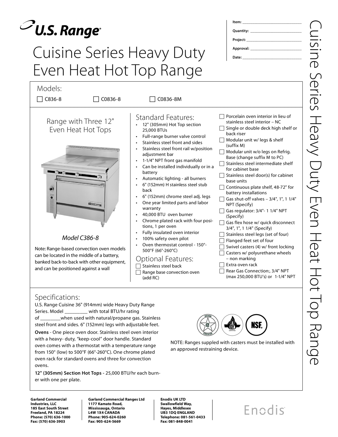 Garland C0836-8 specifications Cuisine, Top Range, Series Heavy Duty Even Heat Hot, Models, Standard Features,  C836-8 