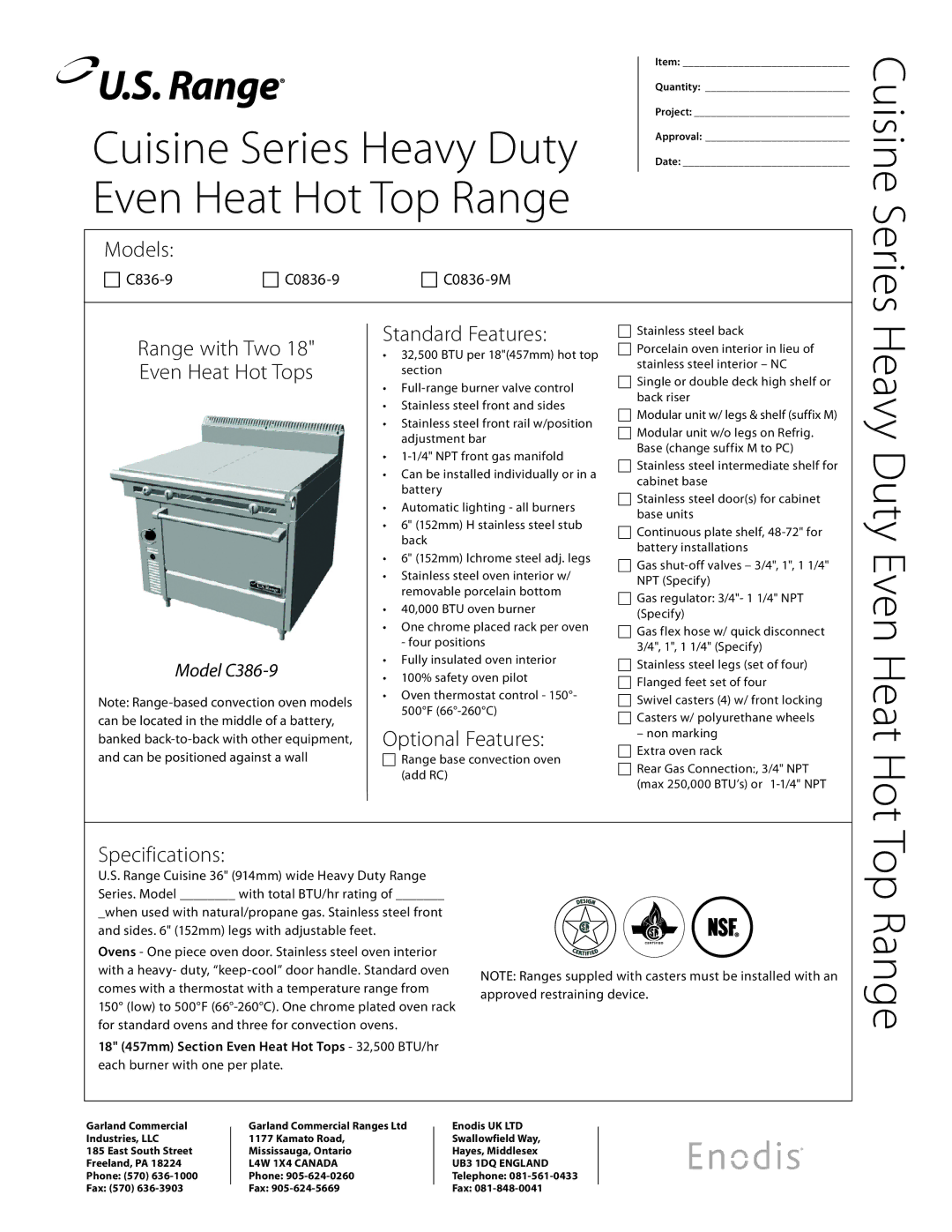 Garland C836-9, C0836-9M specifications Cuisine, Top Range 