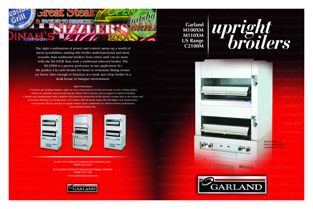 Garland brochure Garland upright M100XM M110XM US Range broilers, C2100M, In the US Garland Commercial Industries, Inc 