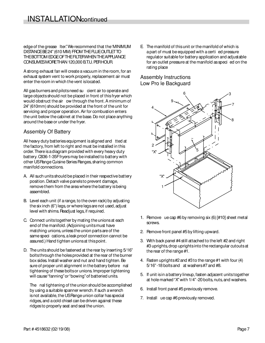 Garland C836-1-35F operation manual Installation 