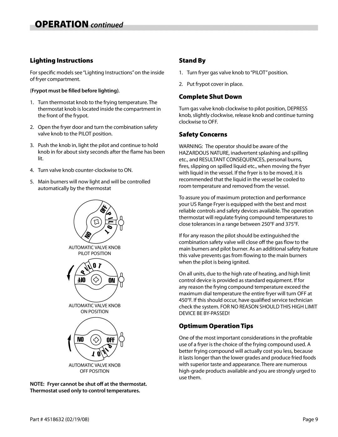 Garland C836-1-35F operation manual Operation 