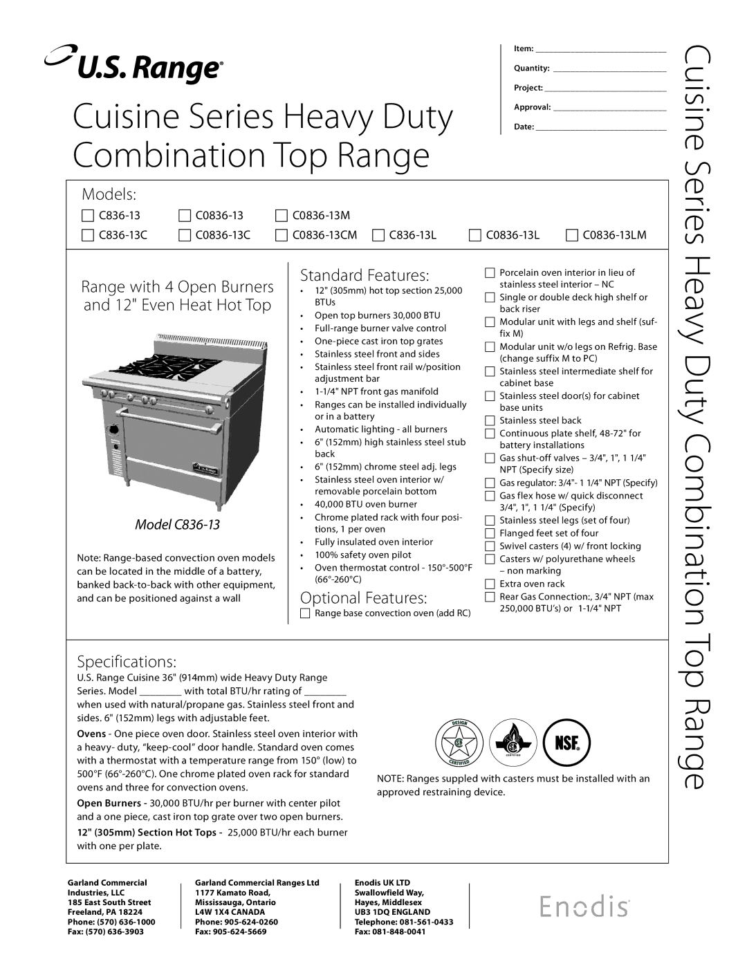 Garland C836-13L, C836-13C, C0836-13M, C0836-13LM, C0836-13CM specifications Combination Top Range 