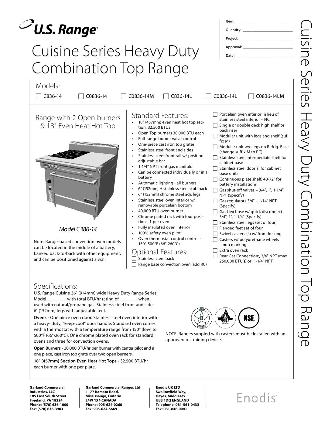 Garland C836-14L, C0836-14LM, C0836-14M specifications Combination Top Range 