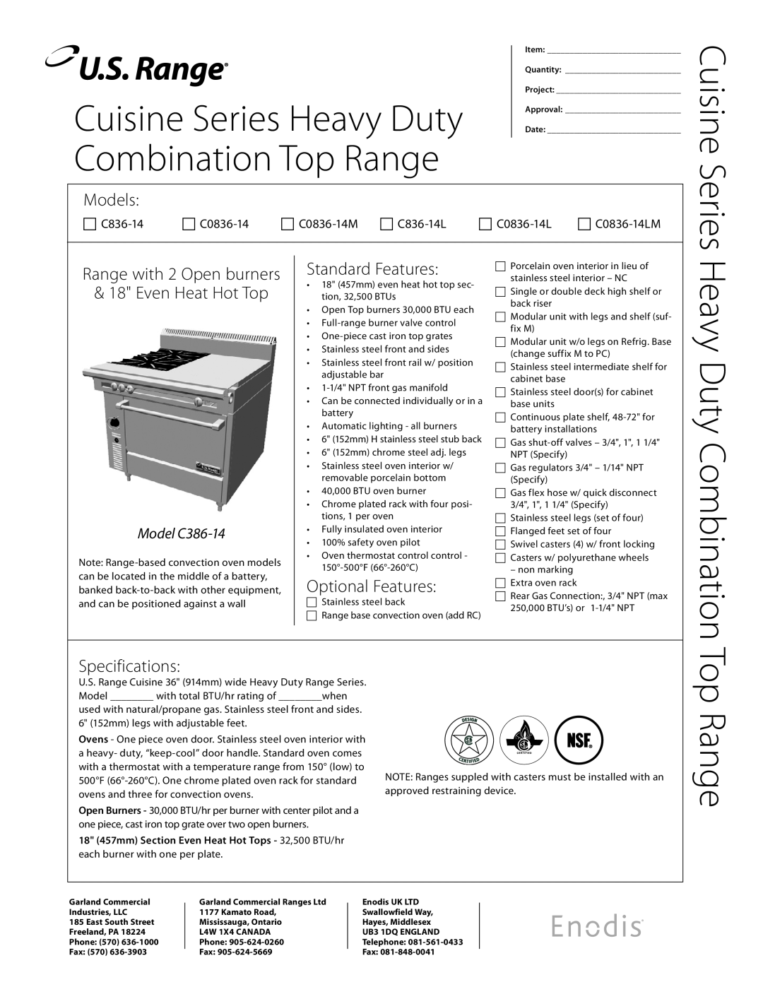 Garland C836-14L, C0836-14 specifications Combination Top Range, Cuisine Series Heavy Duty, Heavy Duty Combination, Models 