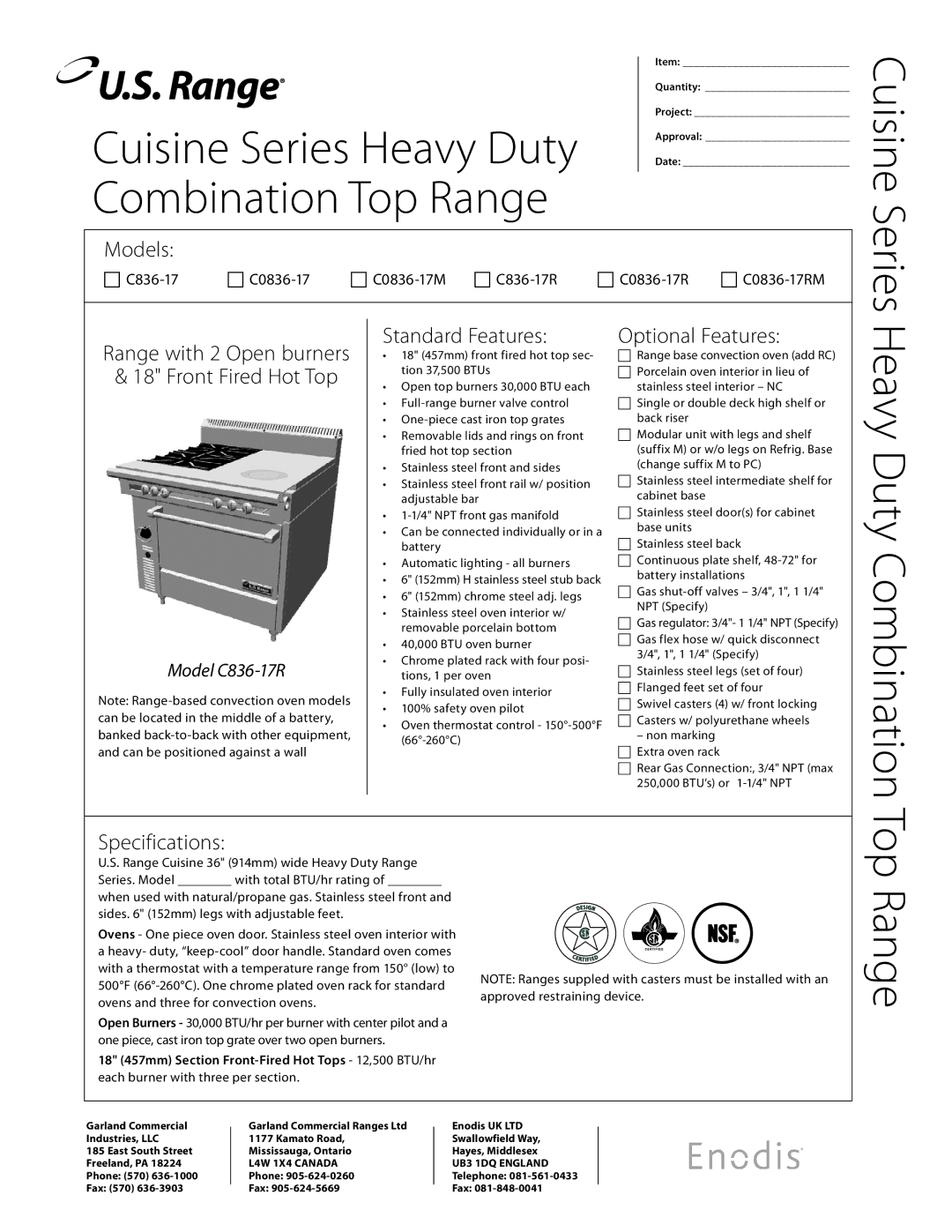 Garland C836-17R, C0836-17M, C0836-17RM specifications Combination Top Range 