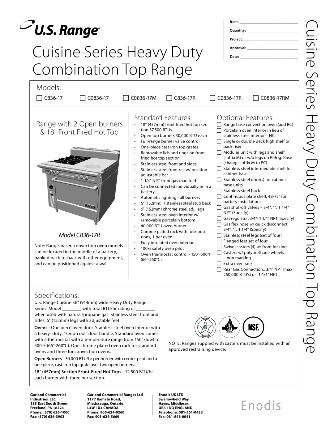 Garland C836-17R specifications Combination Top Range, Cuisine Series Heavy Duty, Heavy Duty Combination, Models 