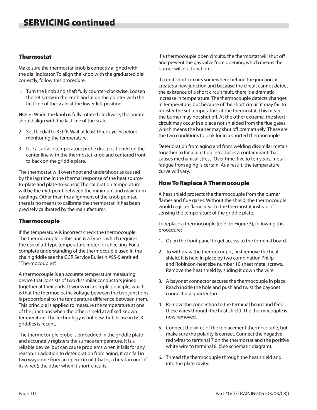 Garland CG-24, CG-36, CG-48, CG-72, CG-60 service manual Servicing, Thermostat, How To Replace a Thermocouple 