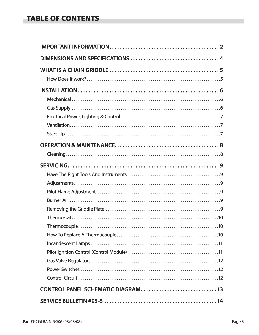 Garland CG-72, CG-24, CG-36, CG-48, CG-60 service manual Table Of Contents 