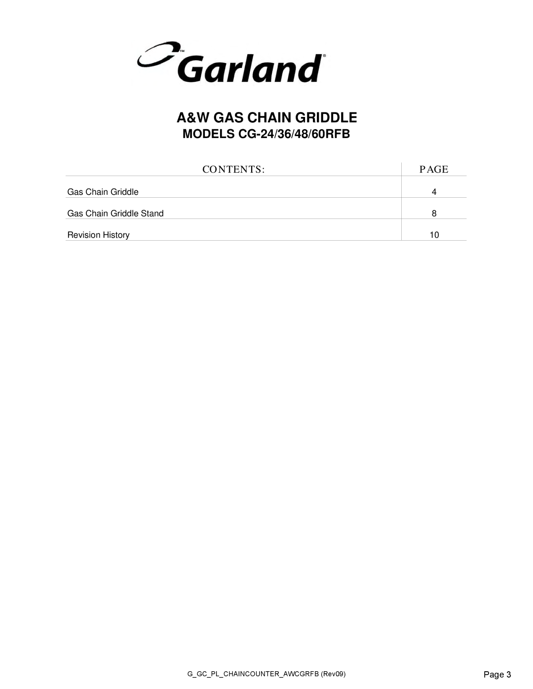 Garland CG-24/36/48/60RFB manual GAS Chain Griddle 