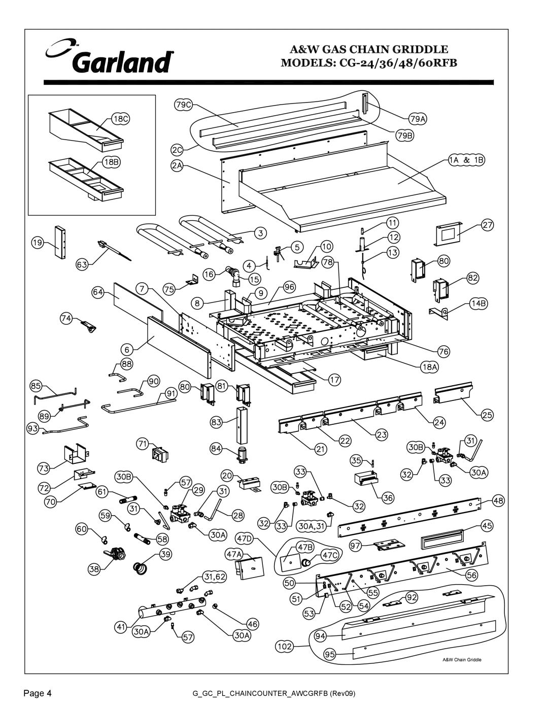 Garland CG-24/36/48/60RFB manual Ggcplchaincounterawcgrfb Rev09 