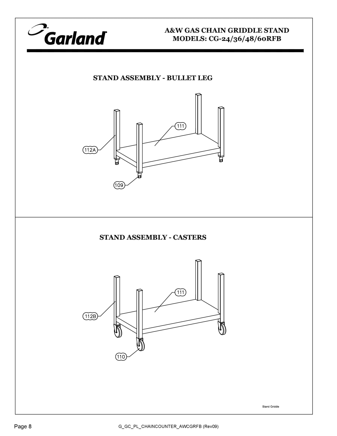 Garland CG-24/36/48/60RFB manual Ggcplchaincounterawcgrfb Rev09 