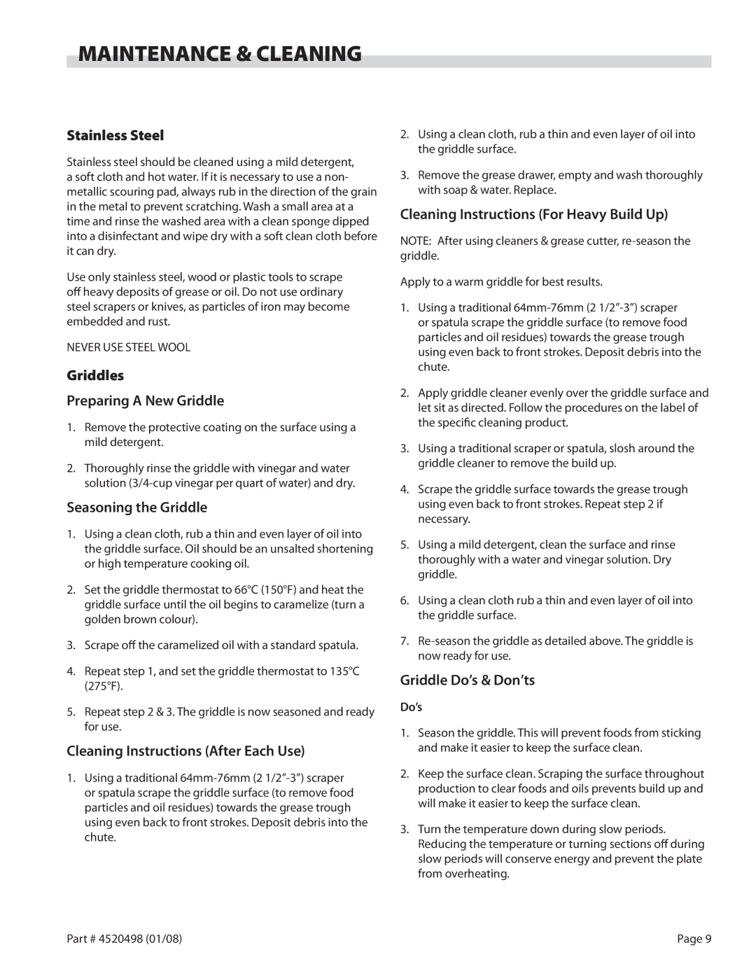 Garland CG-72F, CG-48F, CG-60F operation manual Maintenance & Cleaning 