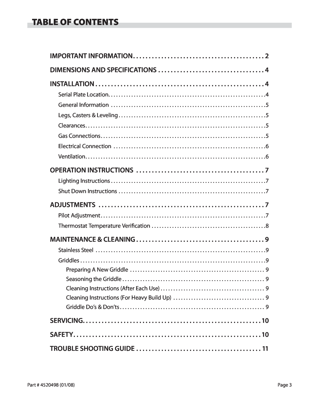 Garland CG-72F, CG-48F, CG-60F operation manual Table Of Contents, Maintenance & Cleaning 