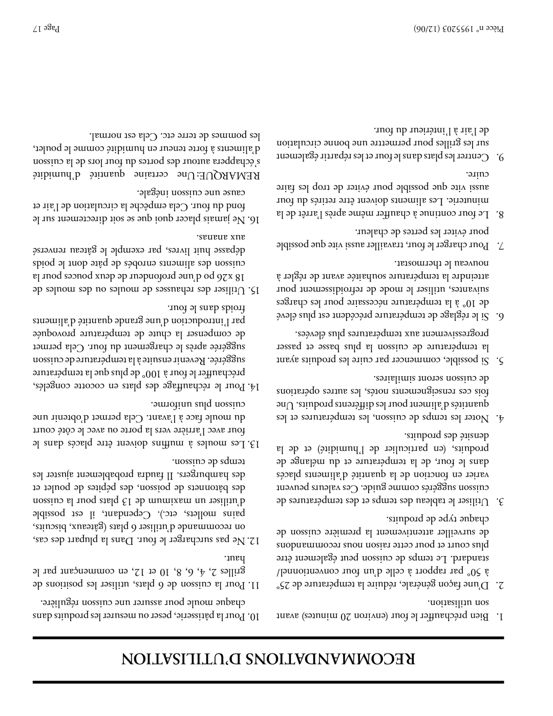 Garland Convection Microwave Oven ’UTILISATION Recommandations, Cuire, La de et l’humidité de particulier en produits 