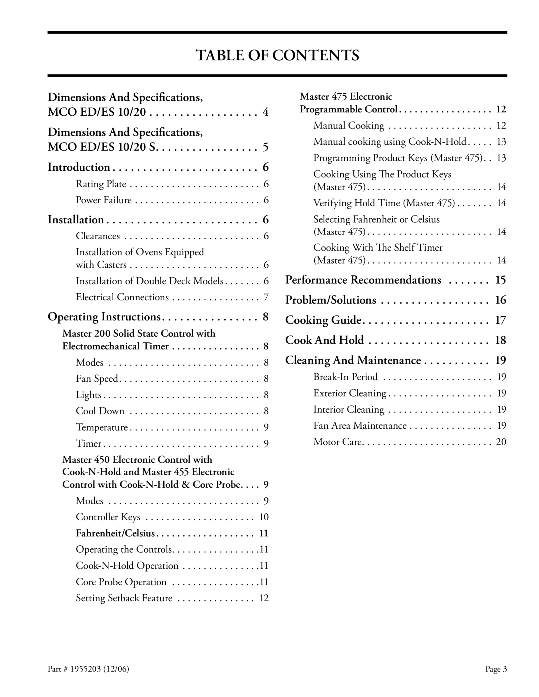 Garland Convection Microwave Oven installation instructions Table of Contents 