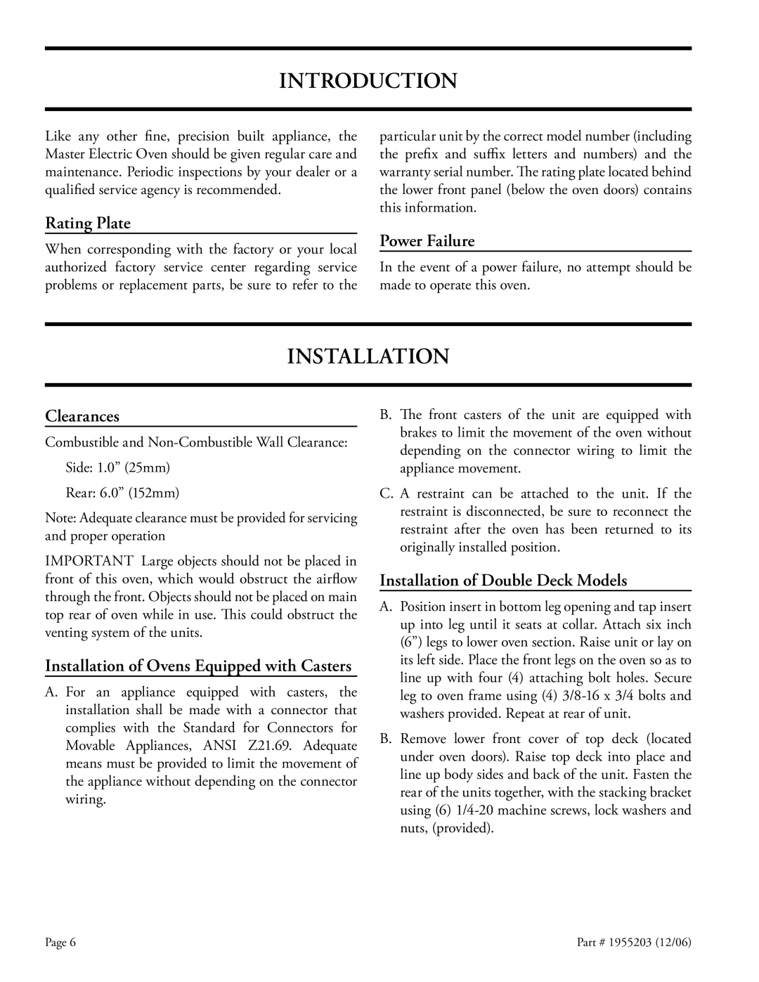 Garland Convection Microwave Oven installation instructions Introduction, Installation 