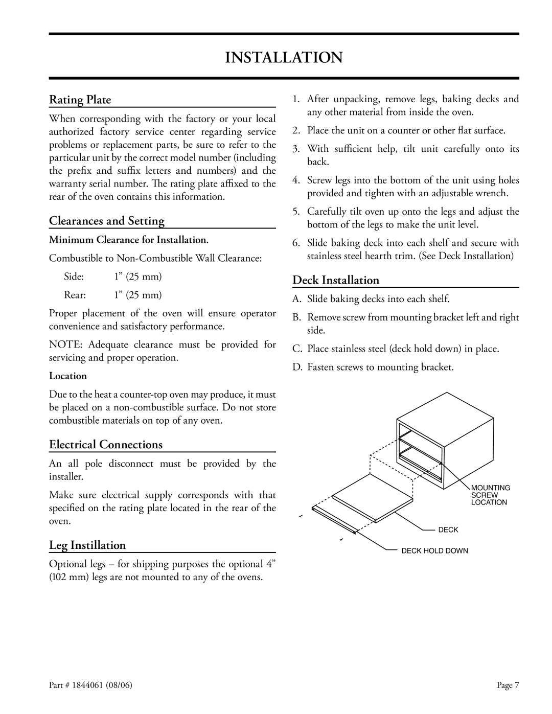 Garland CPO-ED-12H, CPO-ED-24H, CPO-ES-12H installation instructions Installation 