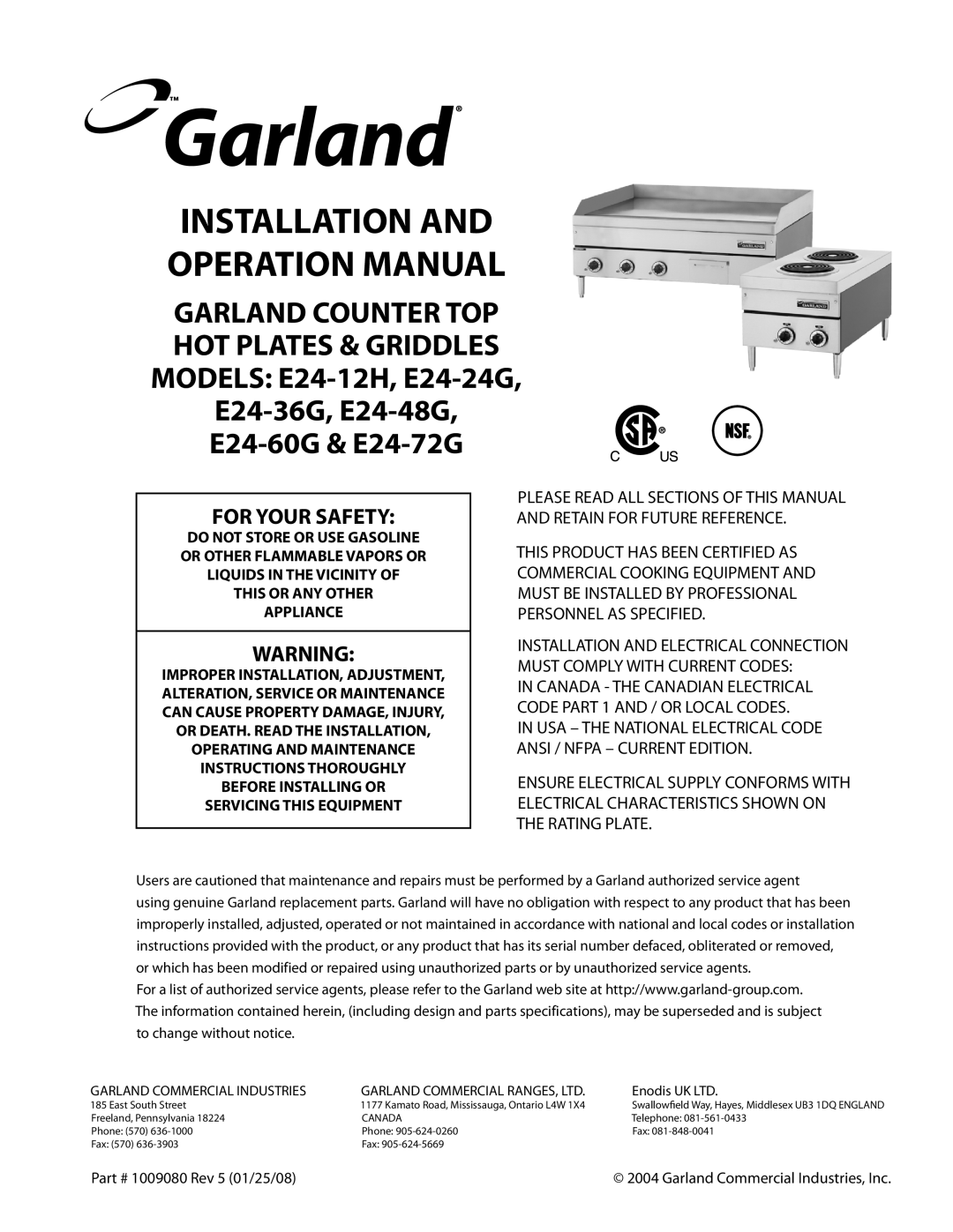 Garland E24-48G, E24-72G operation manual This or ANY Other Appliance, Before Installing or Servicing this Equipment 