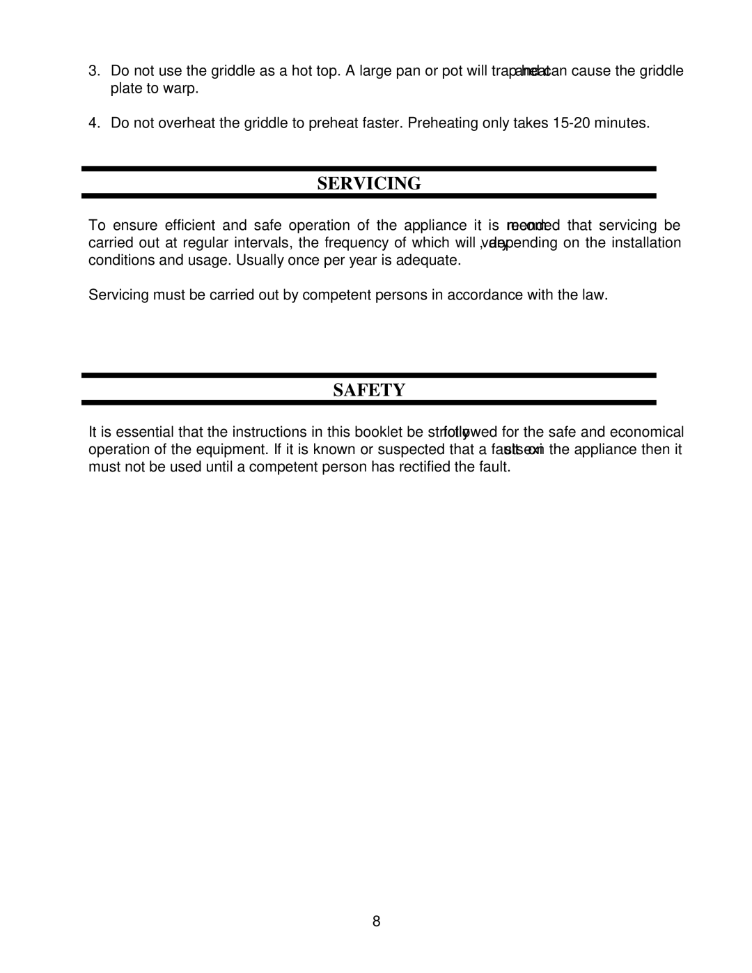 Garland ECG technical specifications Servicing, Safety 