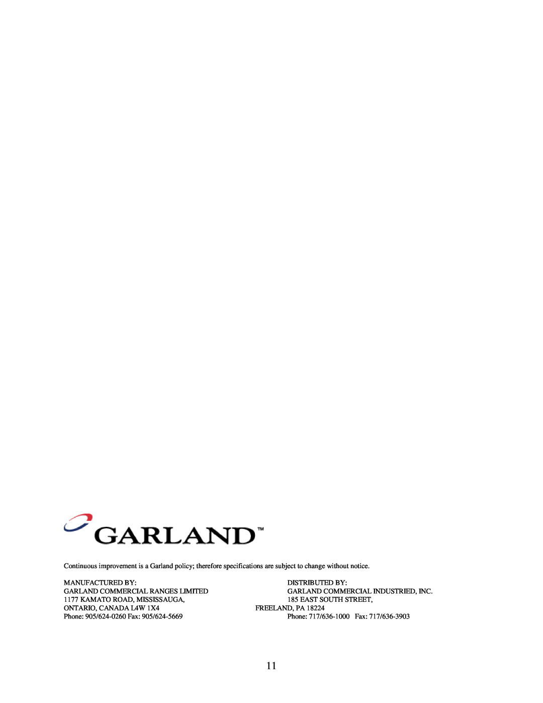 Garland ECG technical specifications Manufactured By 