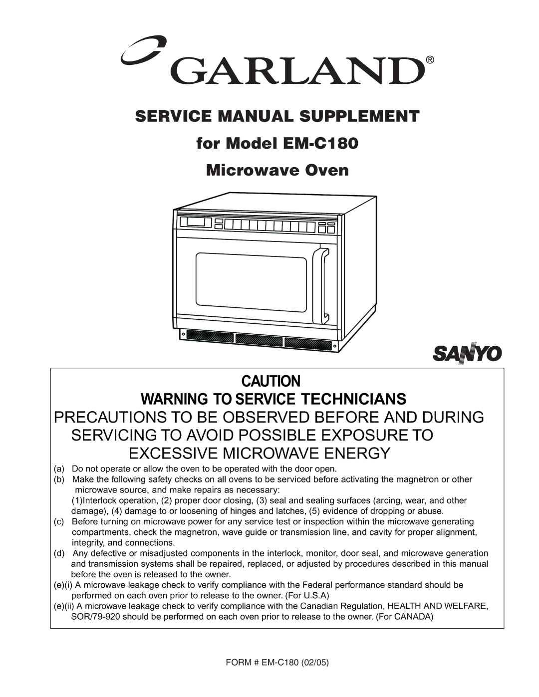 Garland service manual For Model EM-C180 Microwave Oven 