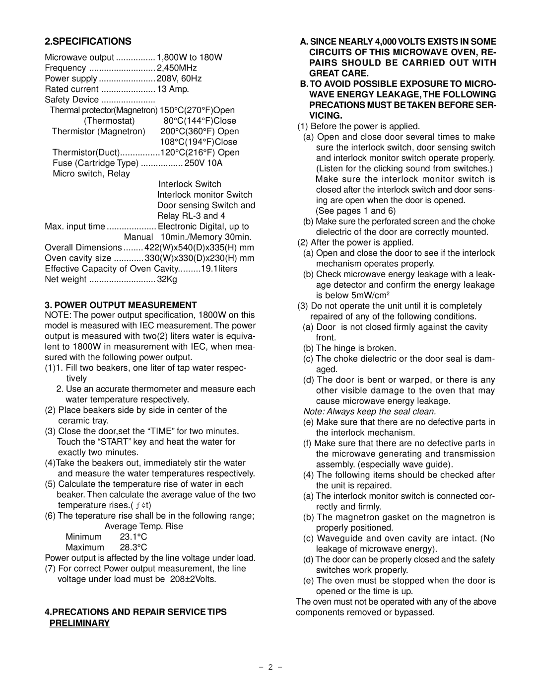 Garland EM-C180 service manual Specifications, Power Output Measurement 