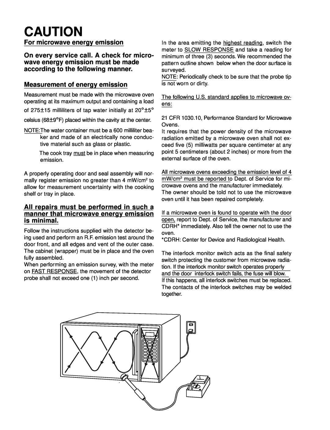 Garland EM-C180 service manual For microwave energy emission, Measurement of energy emission 