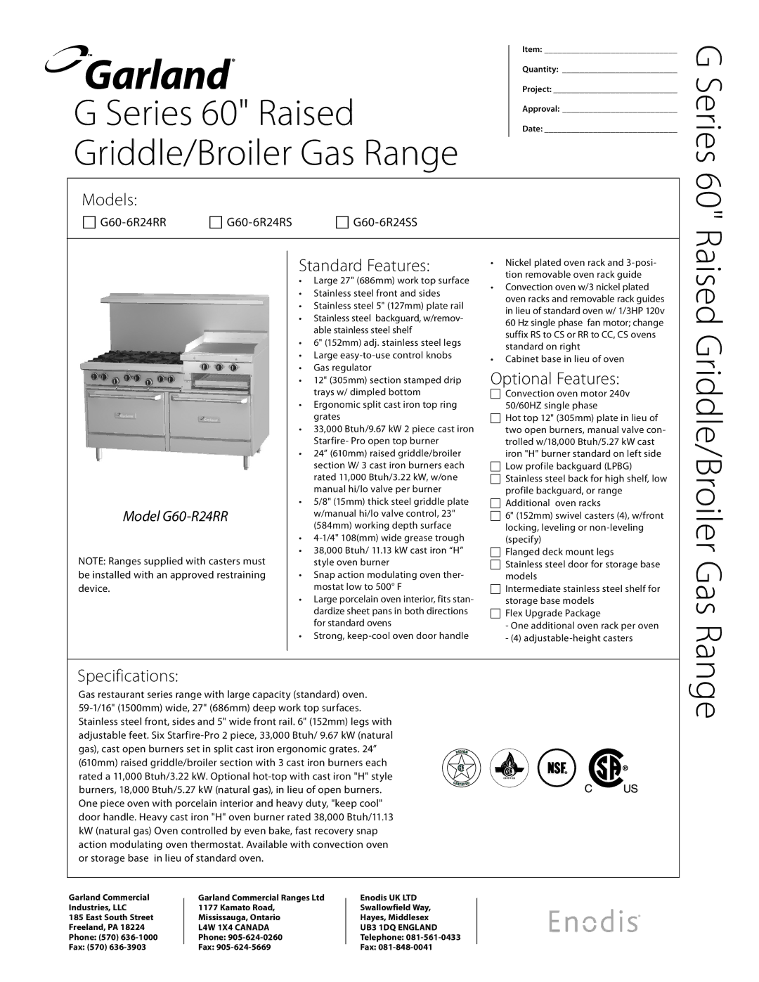 Garland G Series 60 specifications Range 