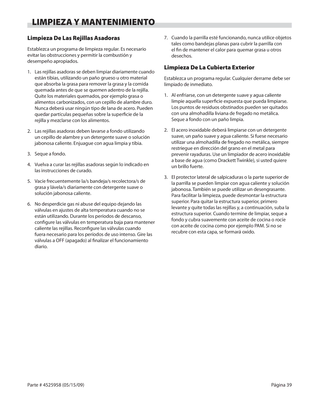 Garland G18-BRL, G24-BRL Limpieza Y Mantenimiento, Limpieza De Las Rejillas Asadoras, Limpieza De La Cubierta Exterior 