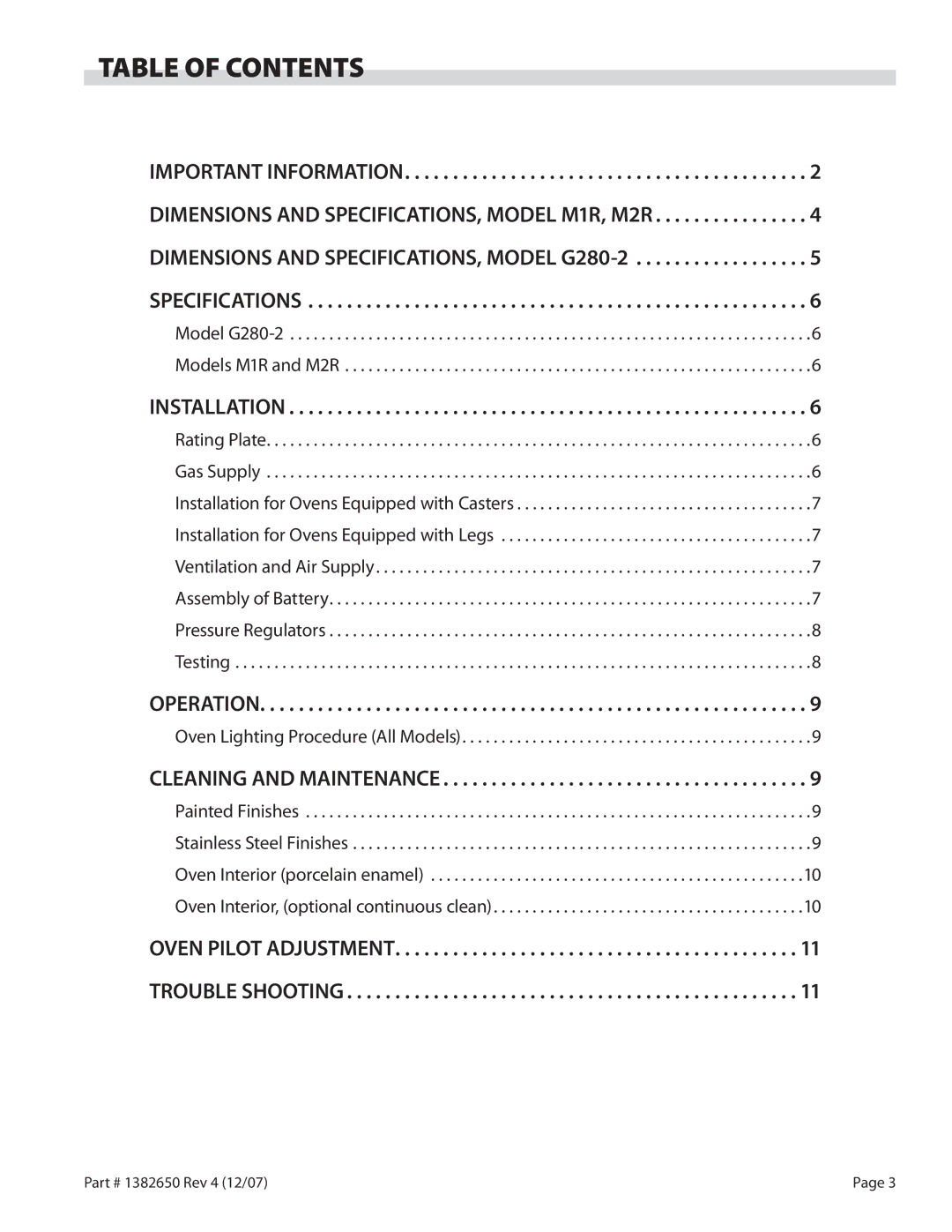 Garland G280-2 operation manual Table of Contents 