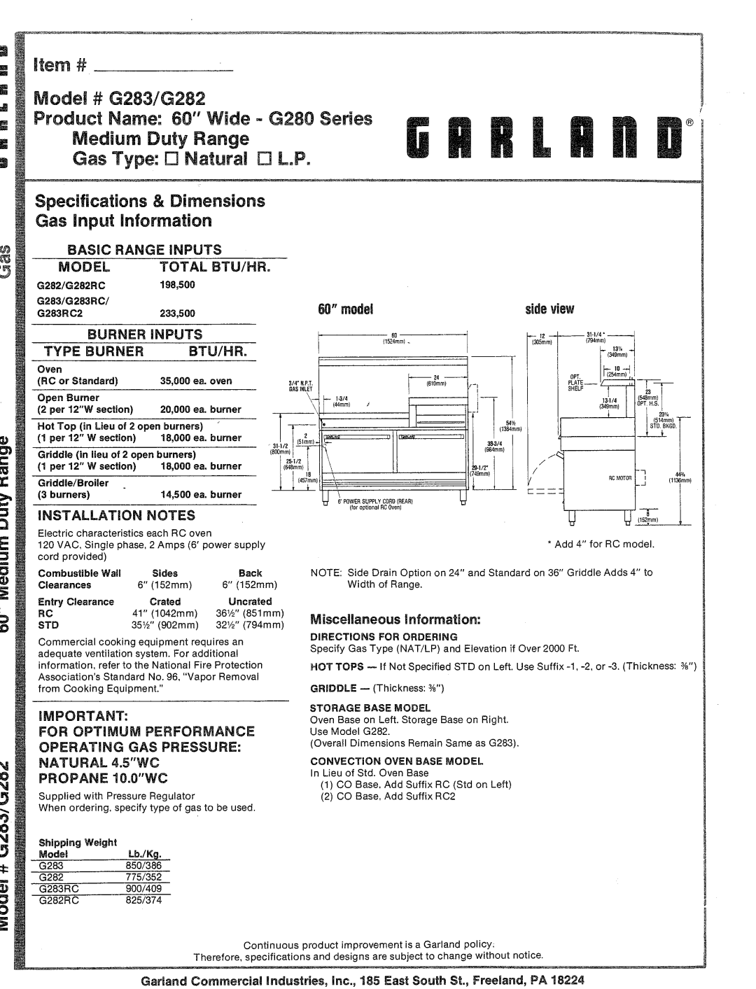 Garland G283 manual 