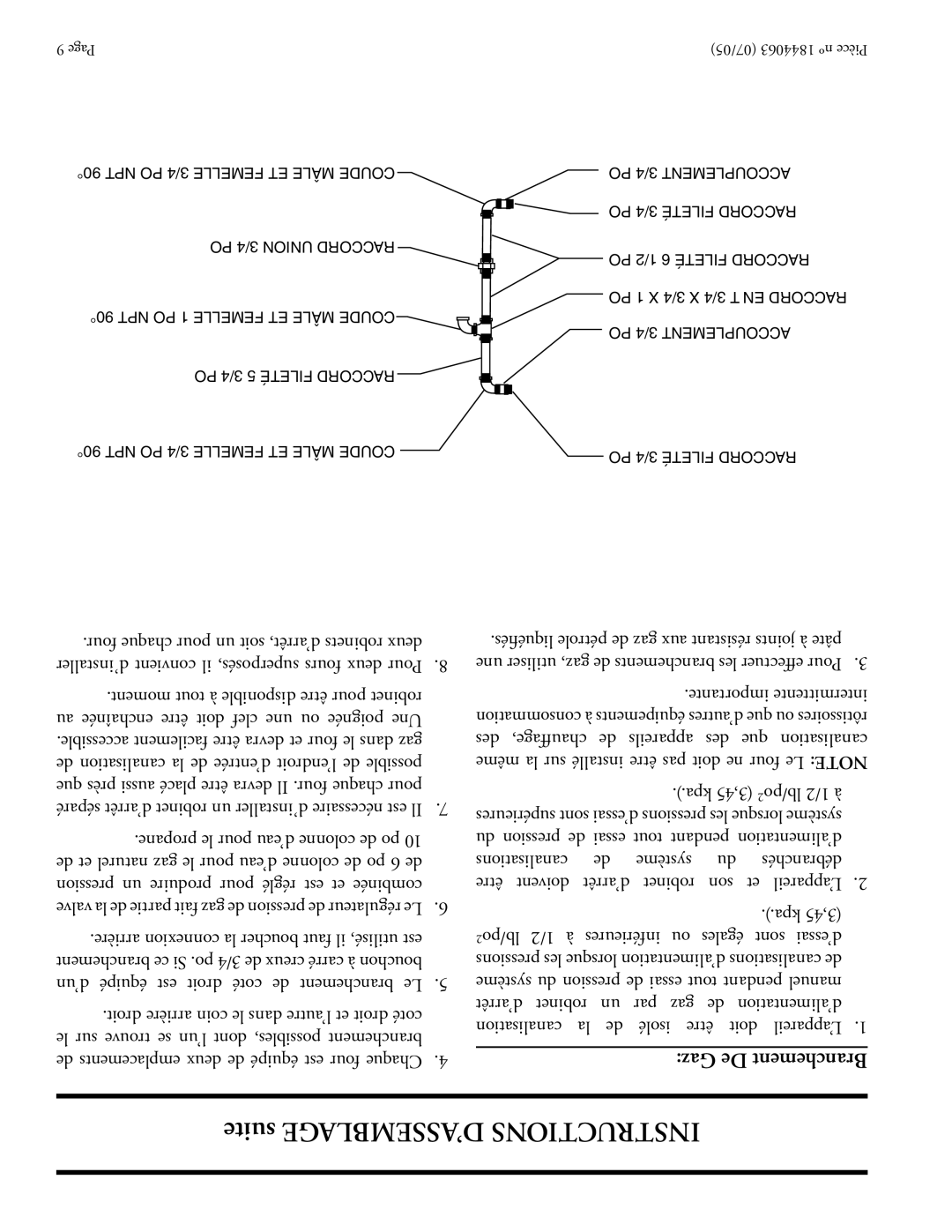 Garland GAS PIZZA OVENS Suite D’ASSEMBLAGE Instructions, ’un équipé est droit coté de branchement Le, Système 