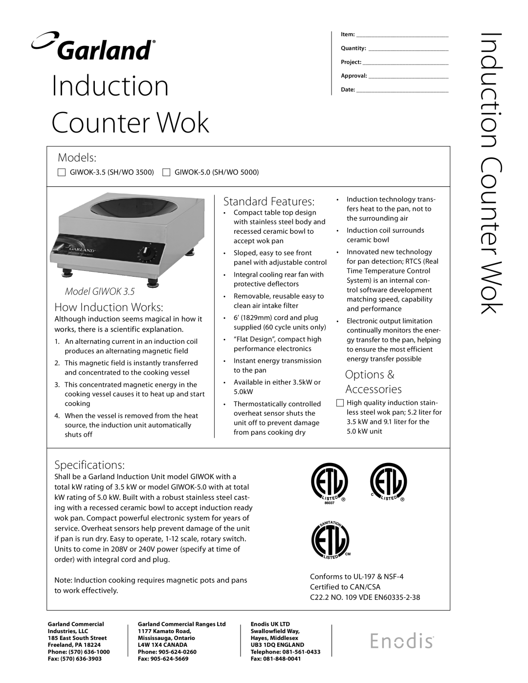 Garland GIWOK-5.0 (SH/WO 5000) specifications Counter Wok, Models, How Induction Works, Standard Features, Model GIWOK 