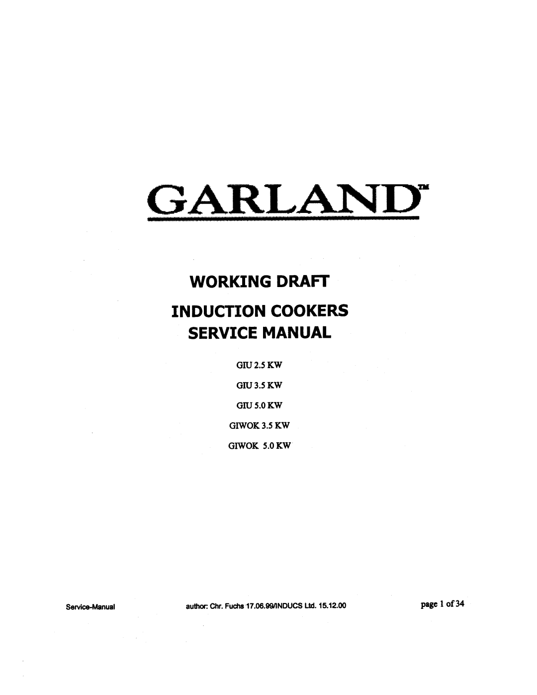 Garland GIU 3.5 KW, GIWOK 5.0 KW, GIU 2.5 KW, GIU 5.0 KW, GIWOK 3.5 KW manual 