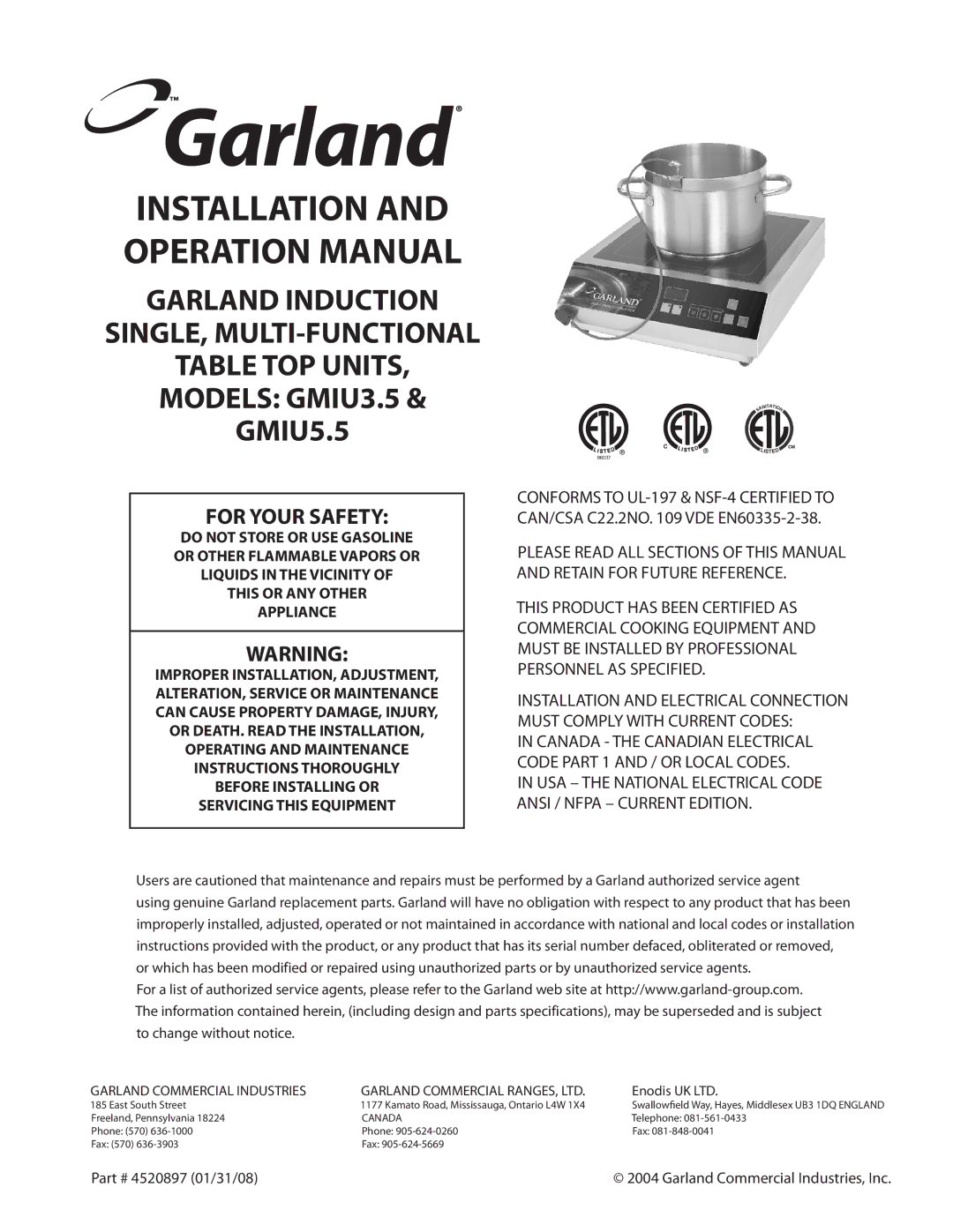 Garland GMIU5.5, GMIU3.5 operation manual For Your Safety 